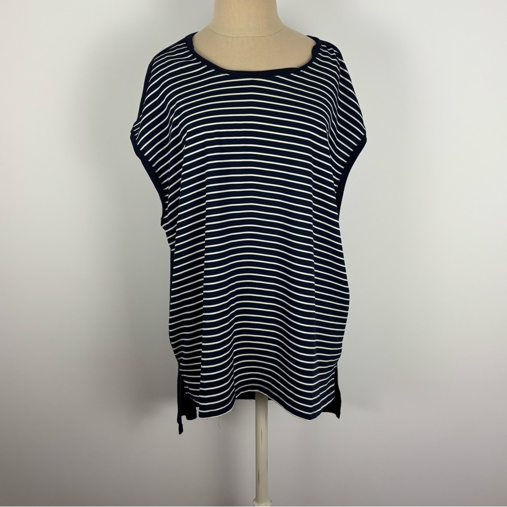 Loft Blouse Navy White Striped Short Sleeve Pullover XL
